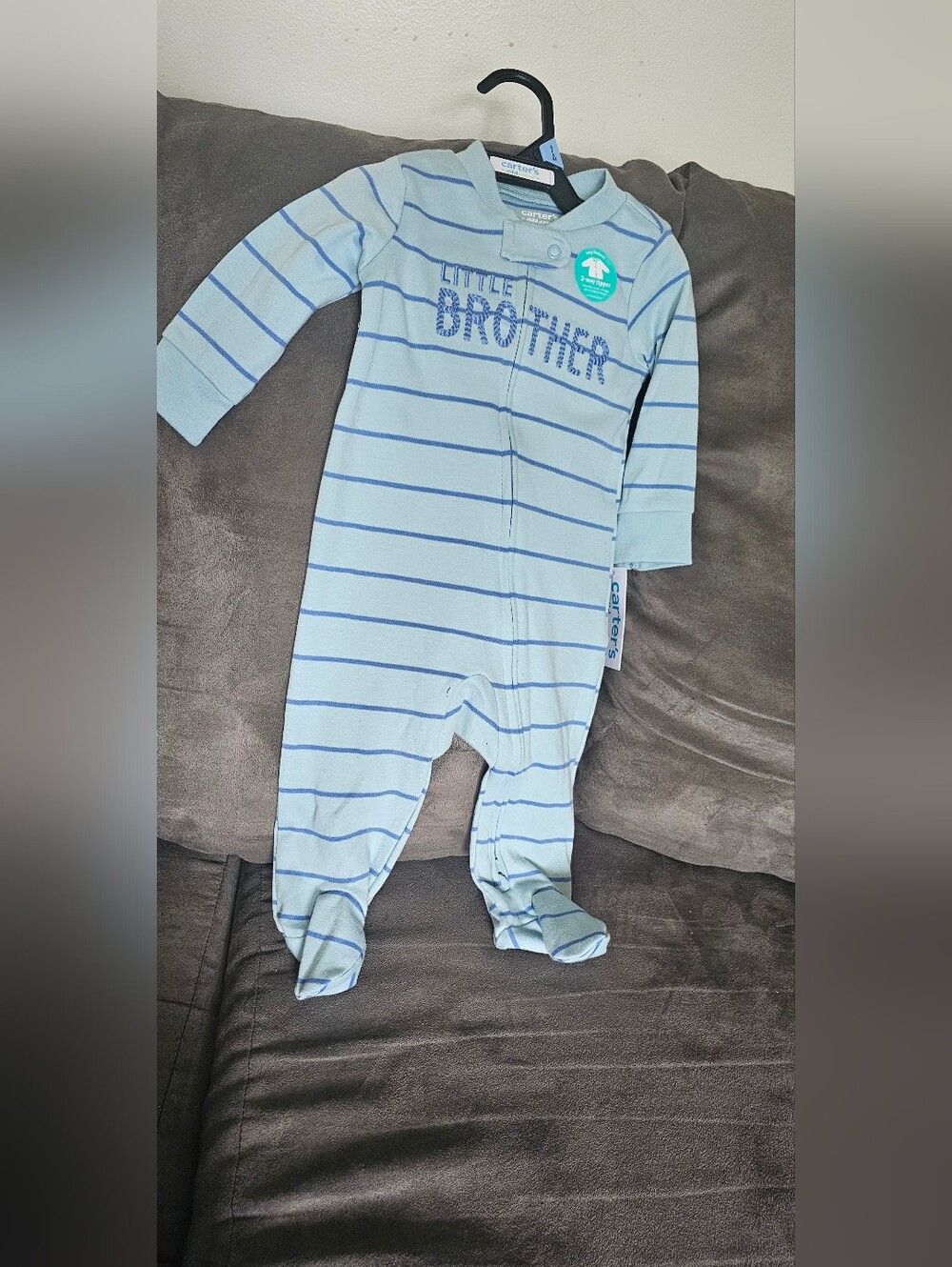 Carter's Light Blue and Blue Striped 'Little Brother' Footed One-Piece